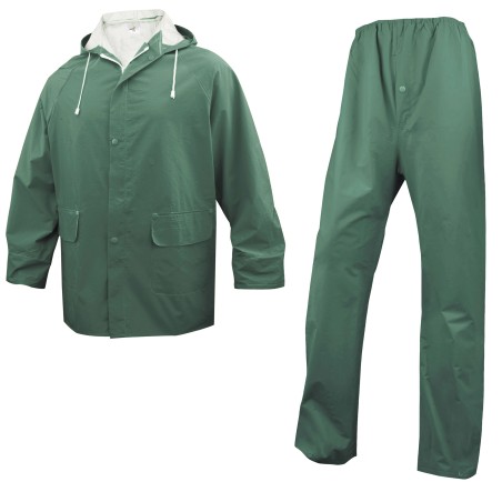 Completo impermeabile EN304 giacca + pantalone poliestere/PVC taglia XL verde Deltaplus