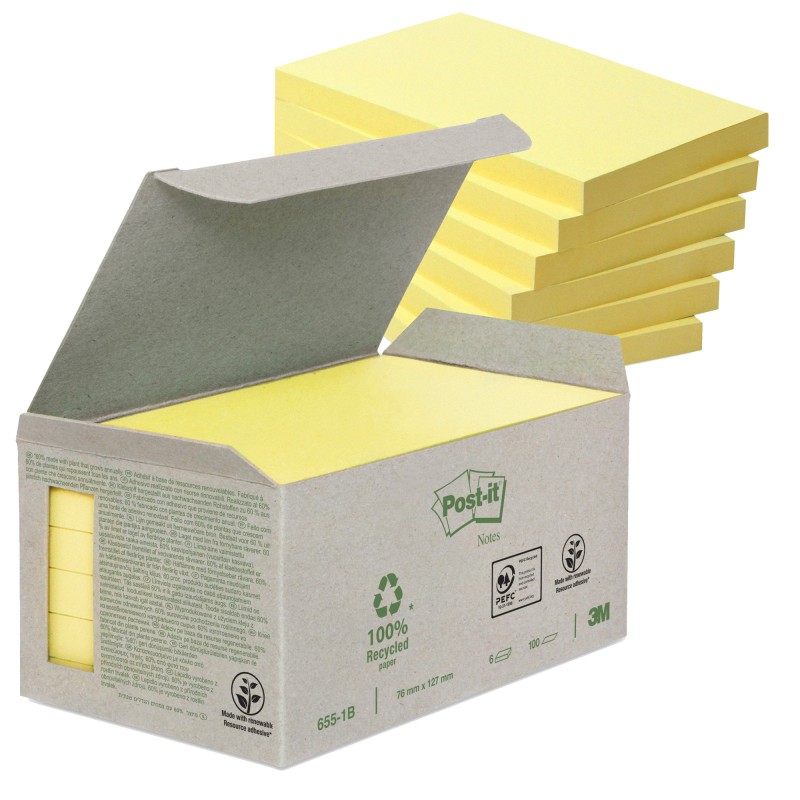 Blocco Post it® Notes Green 6551B 76 x 127 mm giallo 100 fogli riciclato 100% Post it®