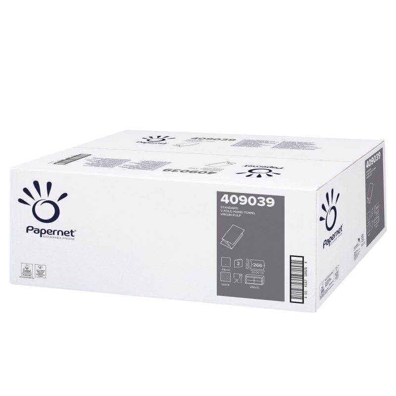 Asciugamani piegati a V 22 x 21 cm 18 gr goffrata onda bianco Papernet conf. 266 pezzi