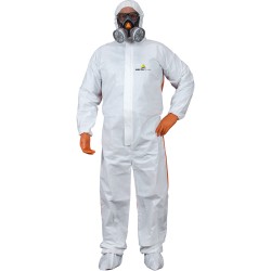 Tuta di protezione da rischio chimico DT125 monouso taglia XL bianco/arancio Deltaplus