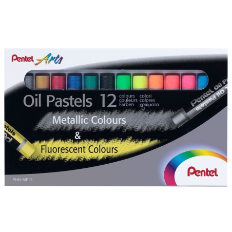 Pastelli a olio lunghezza 60 mm colori fluo e metal assortiti Pentel astuccio 12 pezzi