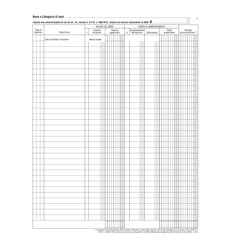 Registro beni ammortizzabili 45 pagine numerate 31 x 24