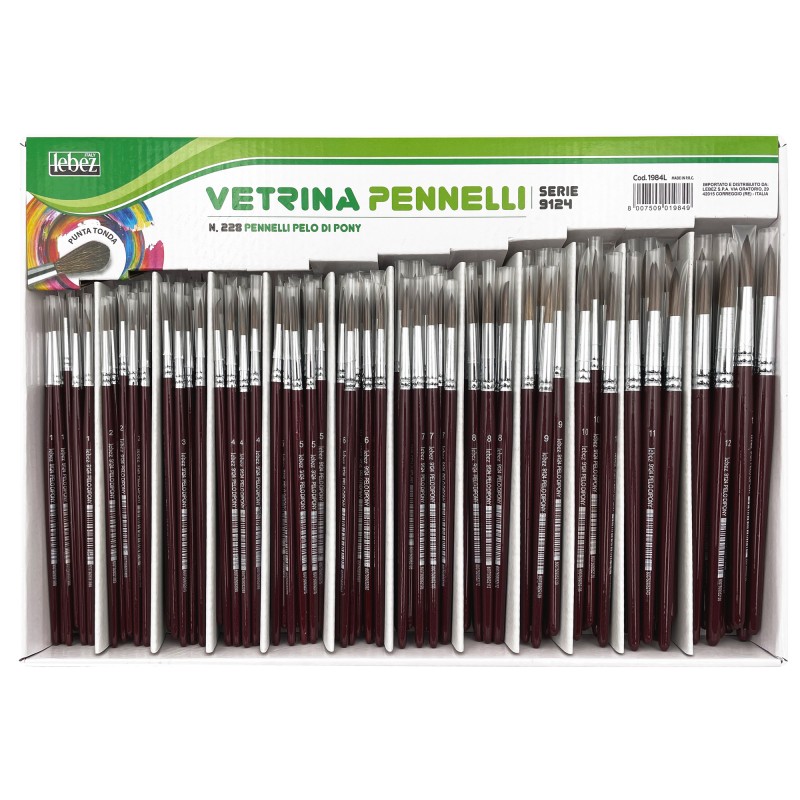 Pennelli punta tonda pelo di pony serie 9124 Lebez assortimento vetrinetta 228 pezzi