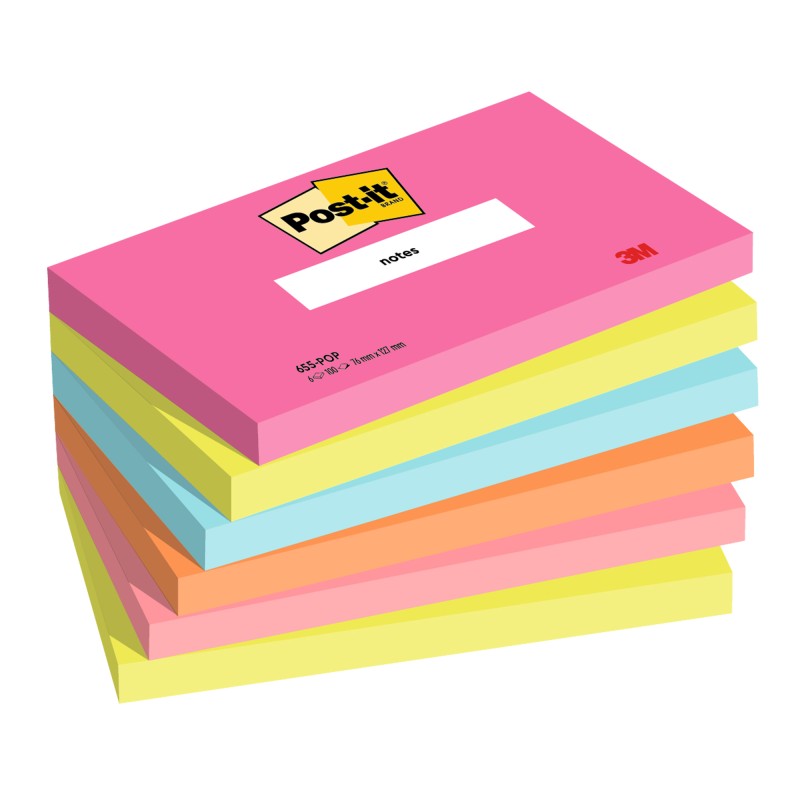 Blocco Post it® 655POP 76 x 127 mm 100 fogli colori Popmistic Postit® conf. 6 pezzi