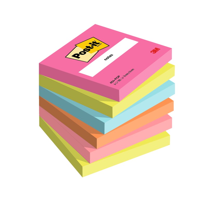 Blocco Post it® 654POP 76 x 76 mm 100 fogli colori Popmistic Postit® conf. 6 pezzi