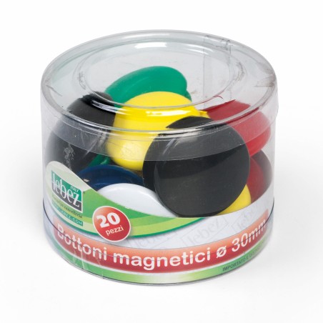 Bottoni magnetici tondi diametro 3 cm colori assortiti Lebez barattolo da 20 pezzi