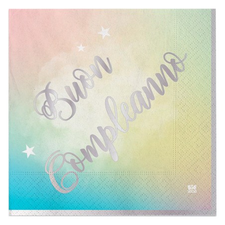 Tovagliolo Soft Rainbow Buon Compleanno 33 x 33 cm carta Big Party conf. 20 pezzi