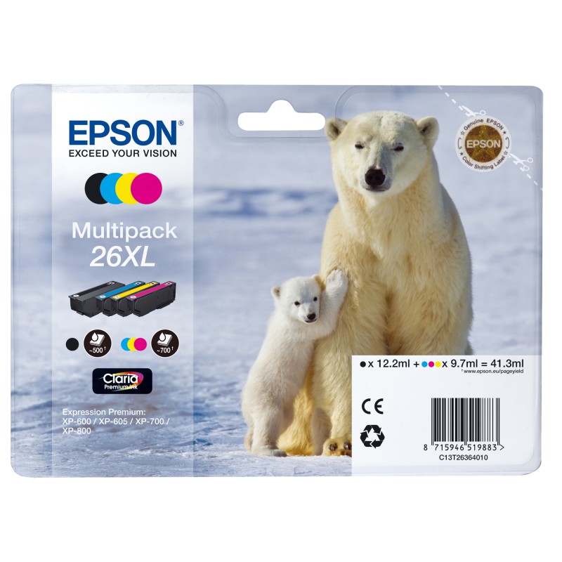 Epson Multipack Cartuccia ink 26Xl C/M/Y/K C13T26364010 C/M/Y 9