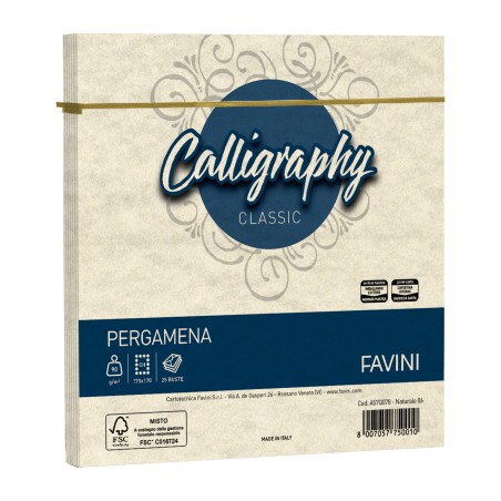 Busta Calligraphy Pergamena 170 x 170 mm 90 gr naturale 06 Favini conf. 25 pezzi