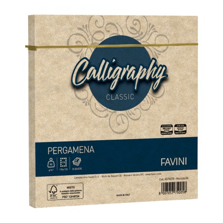 Busta Calligraphy Pergamena 170 x 170 mm 90 gr nocciola 04 Favini conf. 25 pezzi