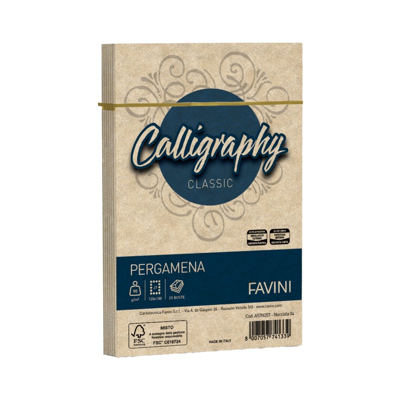 Busta Calligraphy Pergamena 120 x 180 mm 90 gr nocciola 04 Favini conf. 25 pezzi