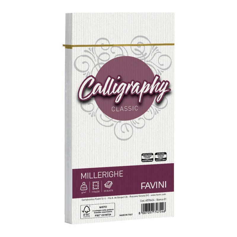 Busta Calligraphy Millerighe 110 x 220 mm 100 gr bianco 01 Favini conf. 25 pezzi