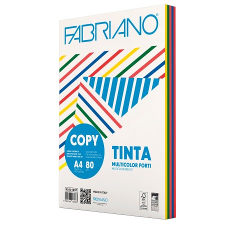 Carta Copy Tinta Multicolor A4 80 gr mix 5 colori forti Fabriano conf. 250 fogli