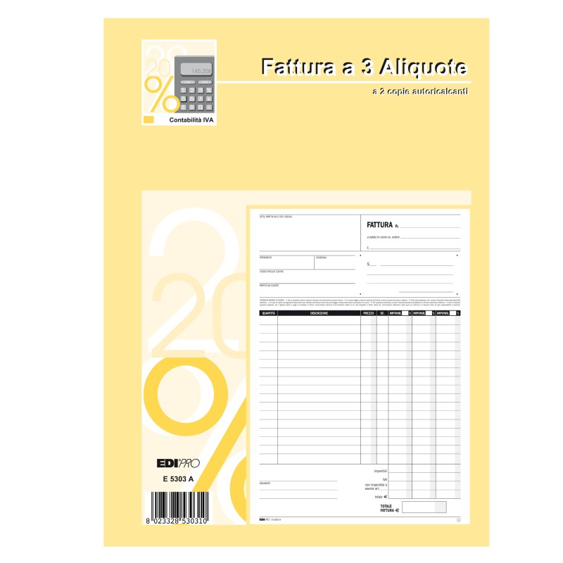 Blocco fatture 3 aliquota Iva 50 fogli 2 copie autoricalcanti 29