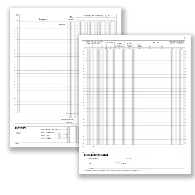 Registro Corrispettivi 16 pagine numerate 31 x 24