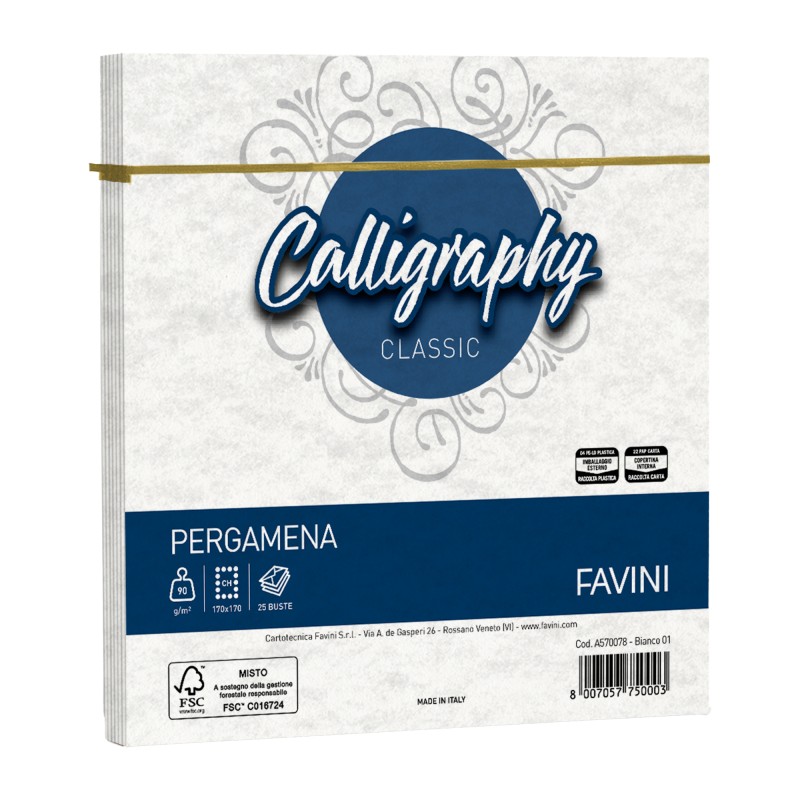 Busta Calligraphy Pergamena 170 x 170 mm 90 gr bianco 01 Favini conf. 25 pezzi