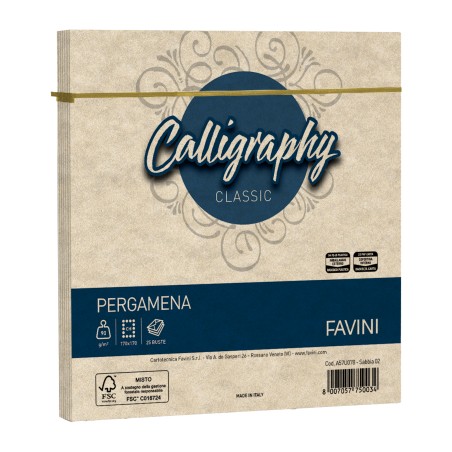 Busta Calligraphy Pergamena 170 x 170 mm 90 gr sabbia 02 Favini conf. 25 pezzi