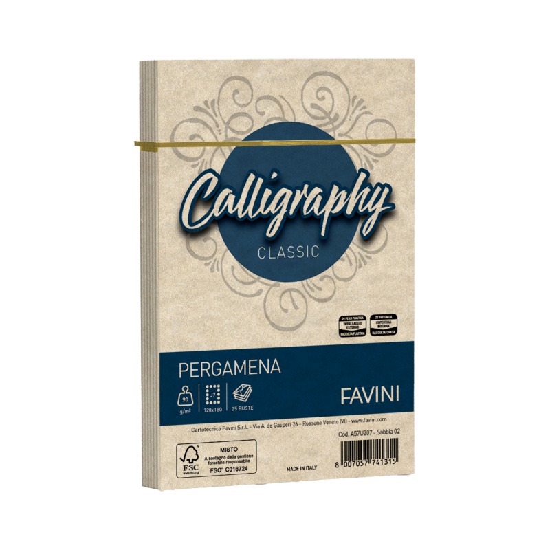 Busta Calligraphy Pergamena 120 x 180 mm 90 gr sabbia 02 Favini conf. 25 pezzi