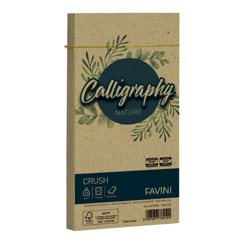 Busta Calligraphy Nature 110 x 220 mm 120 gr verde oliva Favini conf. 25 pezzi