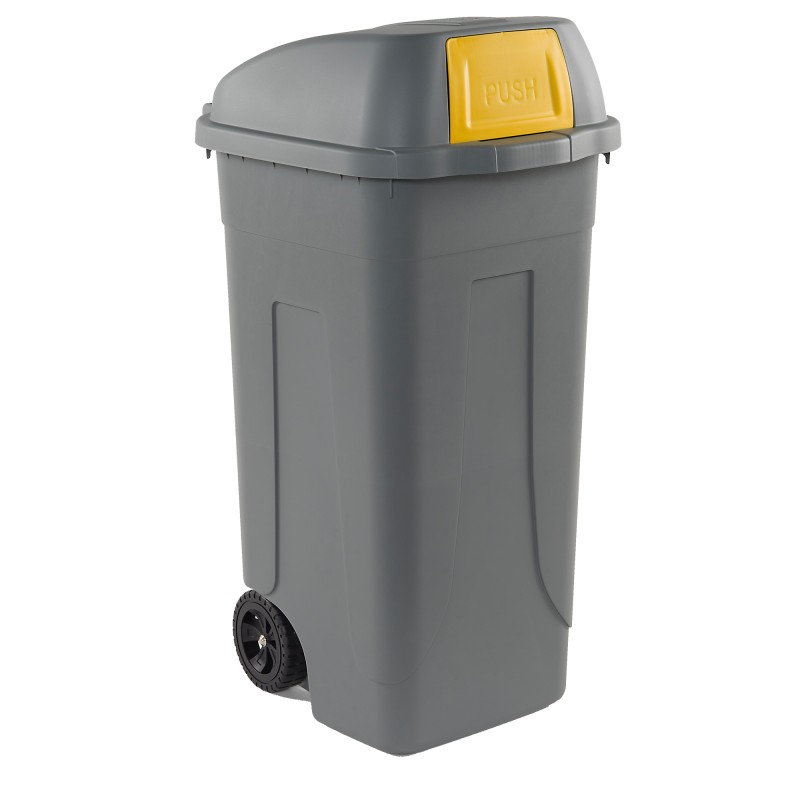 Bidone mobile Push con coperchio 49x54x95 cm 100 L grigio/giallo Mobil Plastic