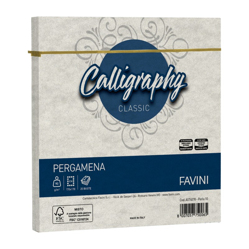 Busta Calligraphy Pergamena 170 x 170 mm 90 gr perla 10 Favini conf. 25 pezzi