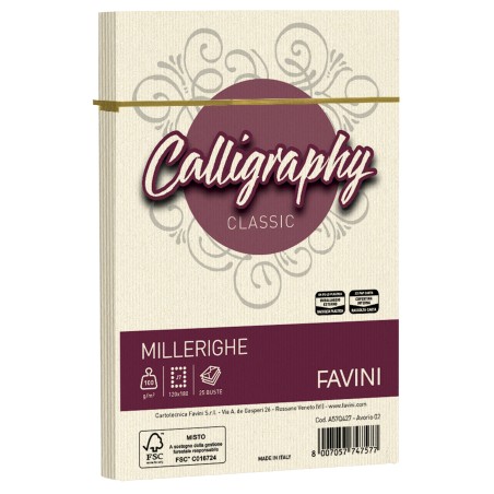 Busta Calligraphy Millerighe 120 x 180 mm 100 gr avorio Favini conf. 25 pezzi