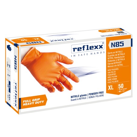 Guanti in nitrile N85 ultra resistenti tg XL arancione Reflexx conf. 50 pezzi