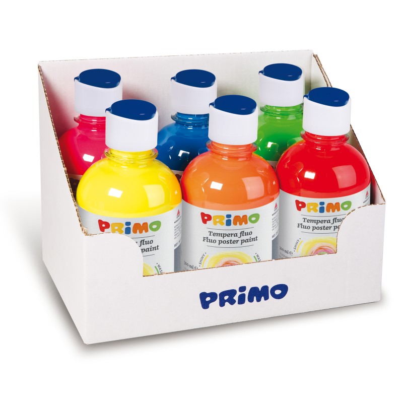 Tempera brillante fluorescente 300ml colori fluo assortiti Primo box 6 colori