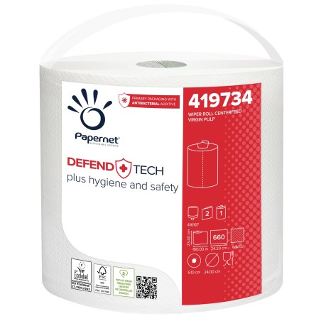 Bobina industriale Defend Tech con formula antibatterica 660 strappi Papernet