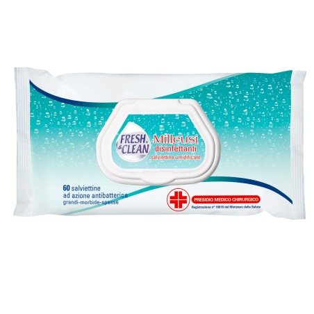 Salviette disinfettanti antibatteriche milleusi Fresh&Clean busta da 60 pezzi