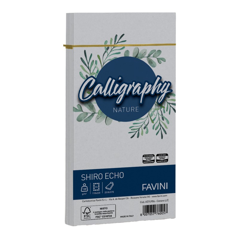 Busta Calligraphy Shiro Eco 110 x 220 mm 120 gr cenere Favini conf. 25 pezzi