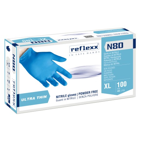 Guanti in nitrile N80 ultrasottili taglia XL azzurro Reflexx conf. 100 pezzi