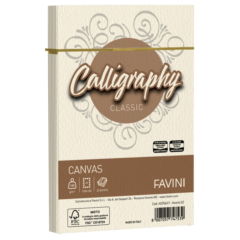 Busta Calligraphy Canvas 120 x 180 mm 100 gr avorio 02 Favini conf. 25 pezzi