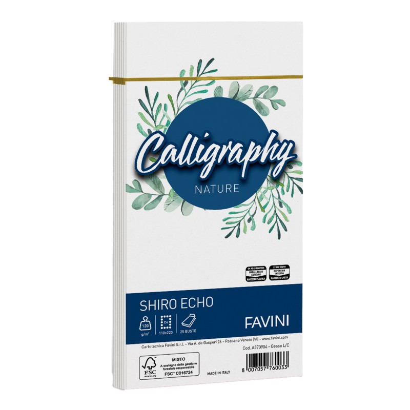 Busta Calligraphy Shiro Eco 110 x 220 mm 120 gr gesso Favini conf. 25 pezzi