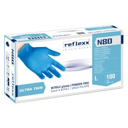 Guanti in nitrile N80 ultrasottili taglia L azzurro Reflexx conf. 100 pezzi