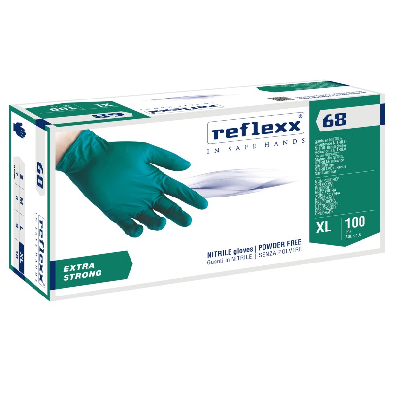 Guanti in nitrile R68 senza polvere taglia XL verde Reflexx conf. 100 pezzi