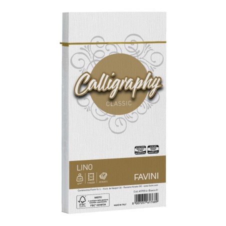 Buste Calligraphy Lino 110 x 220 mm 120 gr bianco 01 Favini conf. 25 pezzi