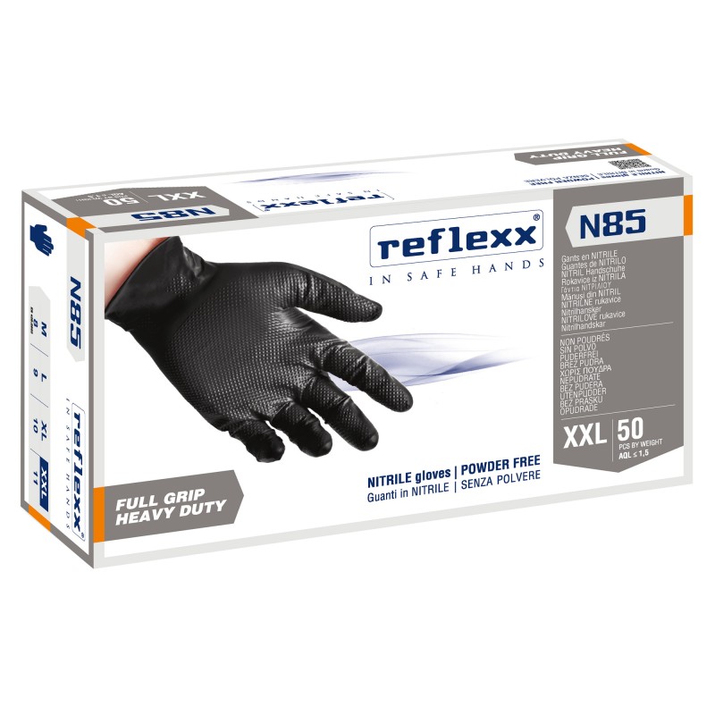 Guanti in nitrile N85B ultra resistenti tg XXL nero Reflexx conf. 50 pezzi