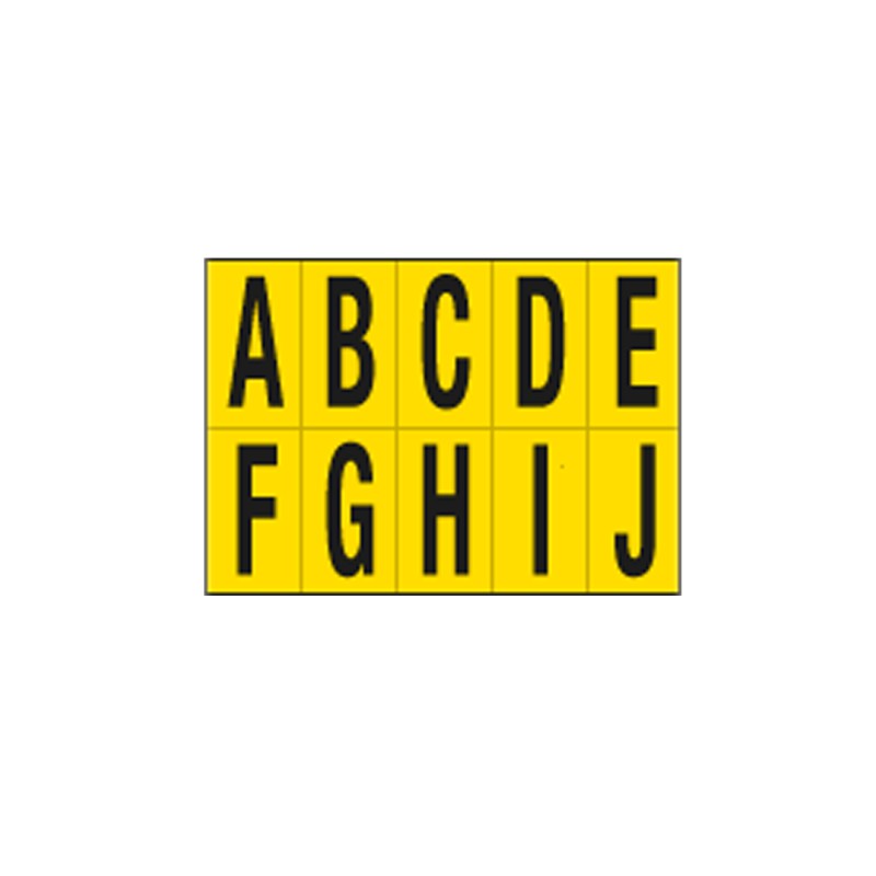 Lettere adesive da A a J in PVC 70 x 124 mm 10 et/fg 1 foglio nero/giallo