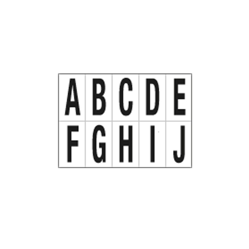 Lettere adesive da A a J in PVC 70 x 124 mm 10 et/fg 1 foglio nero/bianco