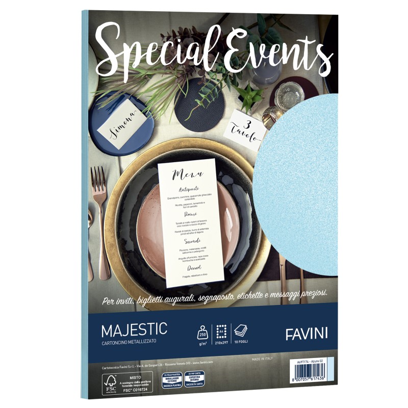 Carta metallizzata Special Events A4 250 gr azzurro Favini conf. 10 fogli