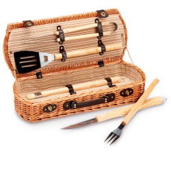 Set barbecue 5 attrezzi valigetta di vimini 13 x 26 x 61 cm Garden Friend