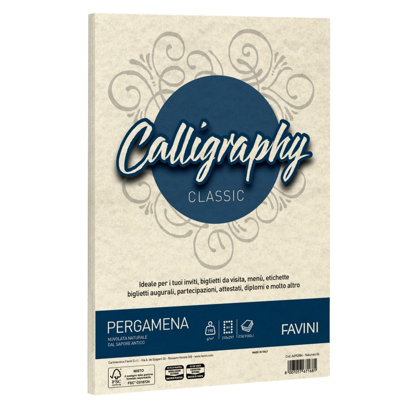 Carta Calligraphy Pergamena A4 190 gr naturale 06 Favini conf. 250 fogli