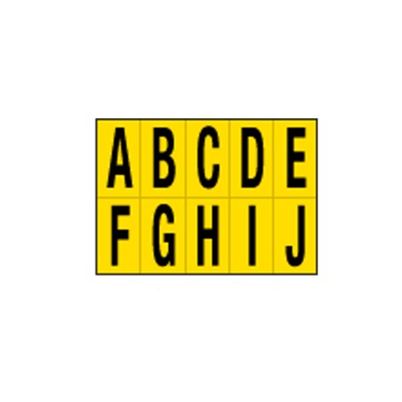 Lettere adesive da A a J in PVC 56 x 99 mm 10 et/fg 1 foglio nero/giallo