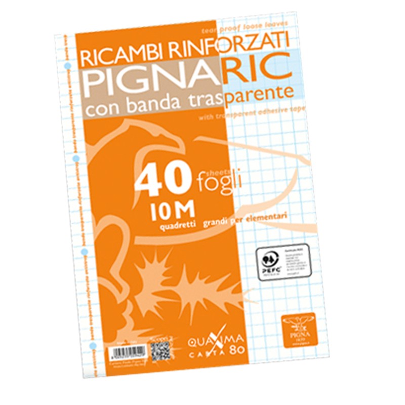 Ricambi forati rinforzati Pignaric A4 quadretto 10mm 40 fogli 80gr Pigna