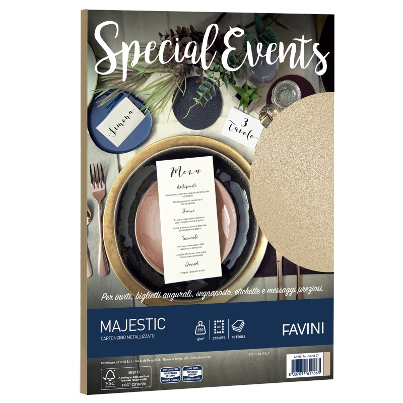 Carta metallizzata Special Events A4 250 gr sabbia Favini conf. 10 fogli