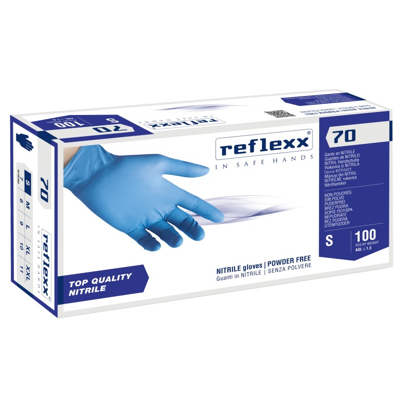 Guanti in nitrile R70 senza polvere tg S azzurro Reflexx conf. 100 pezzi