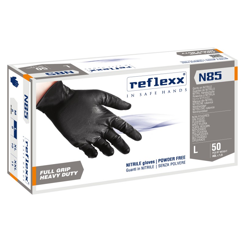 Guanti in nitrile N85B ultra resistenti tg L nero Reflexx conf. 50 pezzi