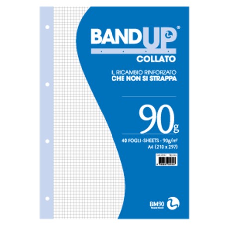 Blocco collato BandUp fori rinforzati A4 quadretto 4mm 40 fogli 90gr BM