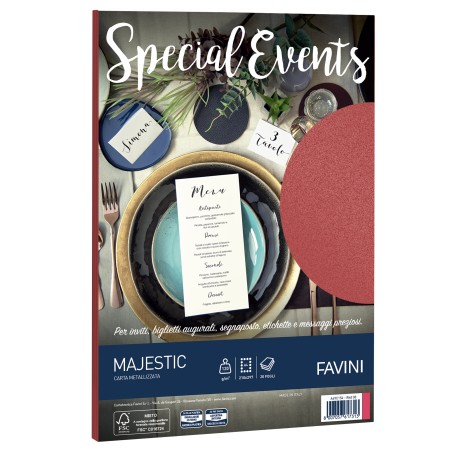 Carta metallizzata Special Events A4 120 gr rosso Favini conf. 20 fogli